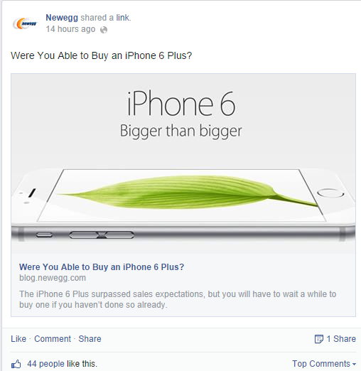 How to Drive Traffic and Leads with Microcontent image newegg facebook headline.png