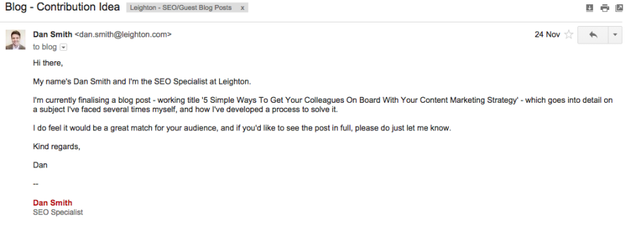 Struggling To Secure Guest Blogging Spots?  Chances Are Youre Making This One Mistake image Leighton Guest Blog Post Spot Successful E Mail 900x321