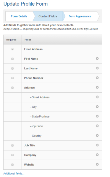 Update profile form fields