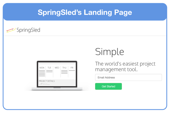 SpringSled's Simple and Effective Landing Page