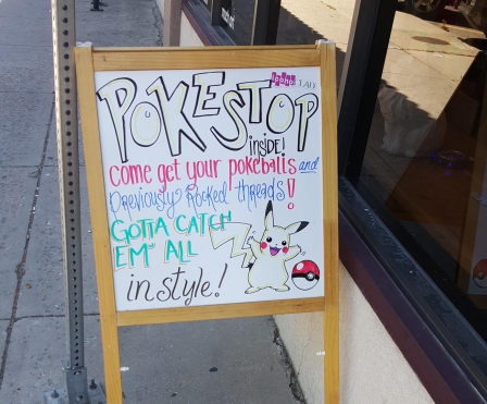 Pokémon GO sign outside a local shop