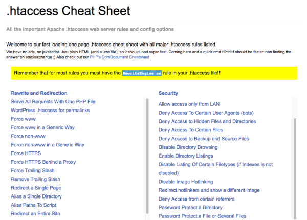 7 Cheat Sheets Worth Bookmarking for Every SEO - Htaccess Cheat Sheet for SEO