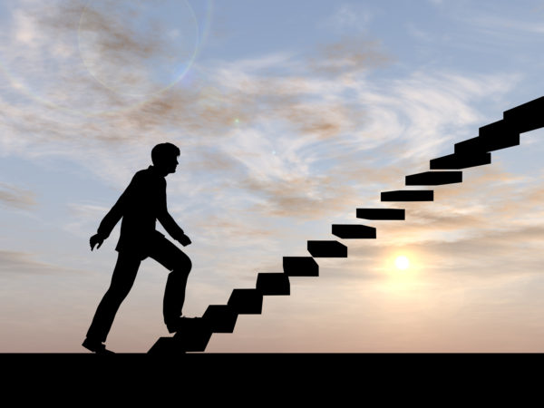 Job seeker climbing the stairs to flexible jobs in the fastest growing fields