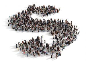 What Are The 5 Big Things Keeping Business Owners Up At Night? - Large group of people forming the symbol of a dollar sign. Concept of success.