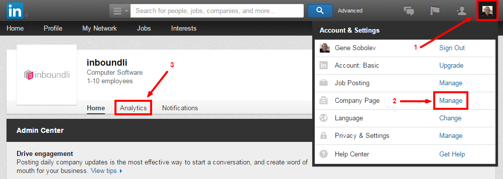 Steps to access LinkedIn page analytics