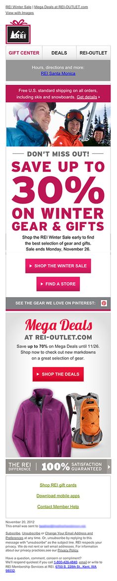 Mailable Microsites: How REI ‘Served’ Up Interactivity Using Hamburger Menu - Menu in emails REI 2012 sample