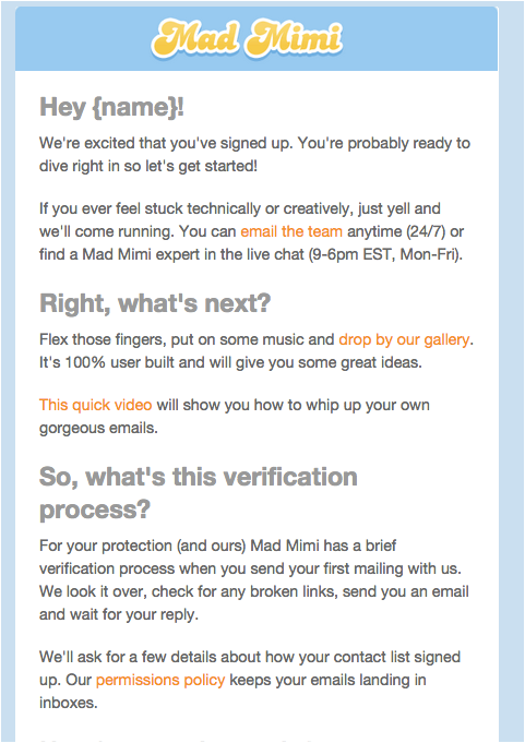 Easy Customer Success Playbooks You Can Quickly Automate - Mad Mimi Onboarding Email
