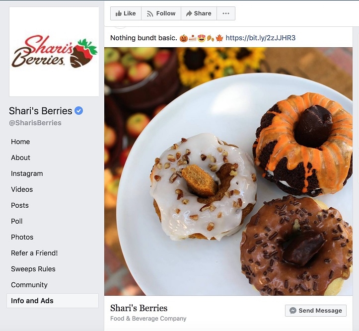 Why Your Ecommerce Strategy Needs Facebook’s Ad Transparency Tools, Now Facebook ad transparency ecommerce strategy Sharis Berries page