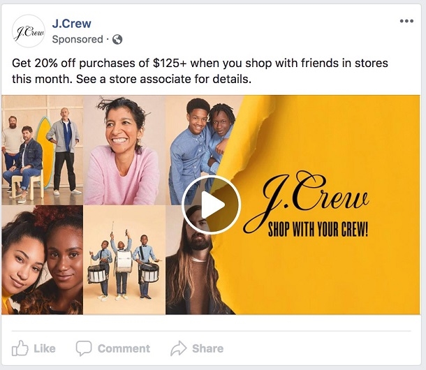 Facebook ad tranparency ecommerce strategy Jcrew ad