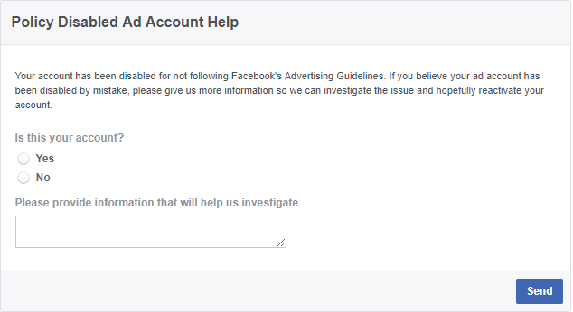 facebook policy disabled ad account