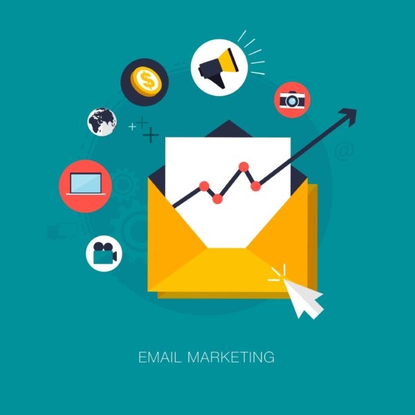 The Most Important Types of Emails You Need for Email Marketing Success Email Marketing graphic with a chart depicting increasing sales inside of an open envelope from promotional emails.