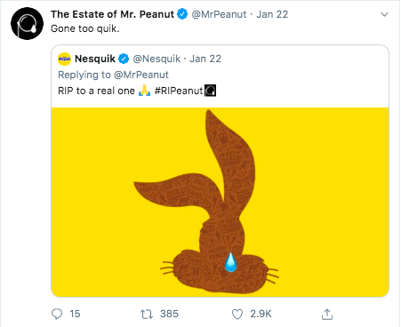 #RIPeanut Highlights Brand-to-Brand Trend Actually May Be Working on Twitter