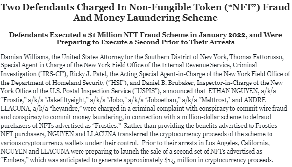 Frosties NFT Rug Pull Team Arrested by DOJ