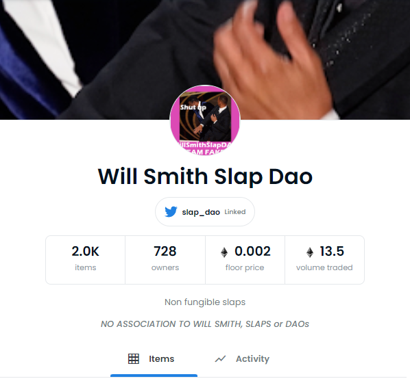Will Smith Slap DAO Sells $45k in NFTs in a Day Will Smith Slap DAO Sells $45k in NFTs in a Day
