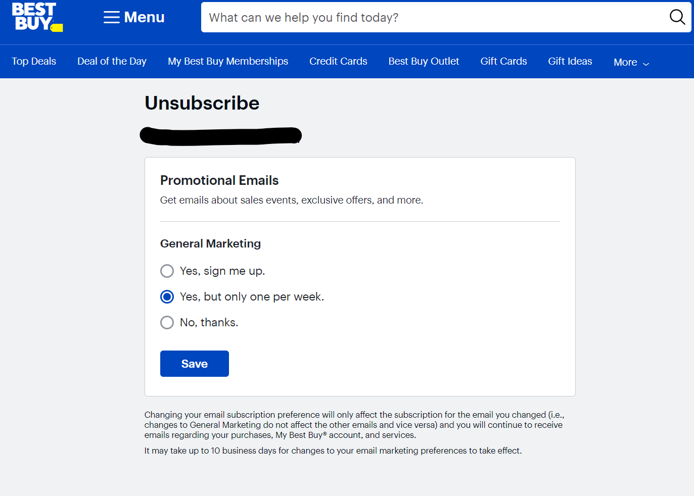 Best Buy unsubscribe options