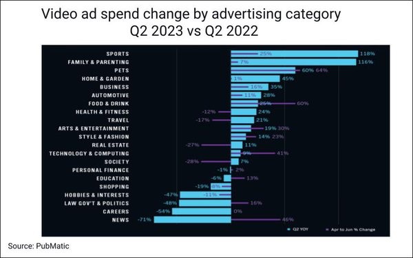 Sports, Family, Pets See Video Ad Spend Growth In Mixed Q2