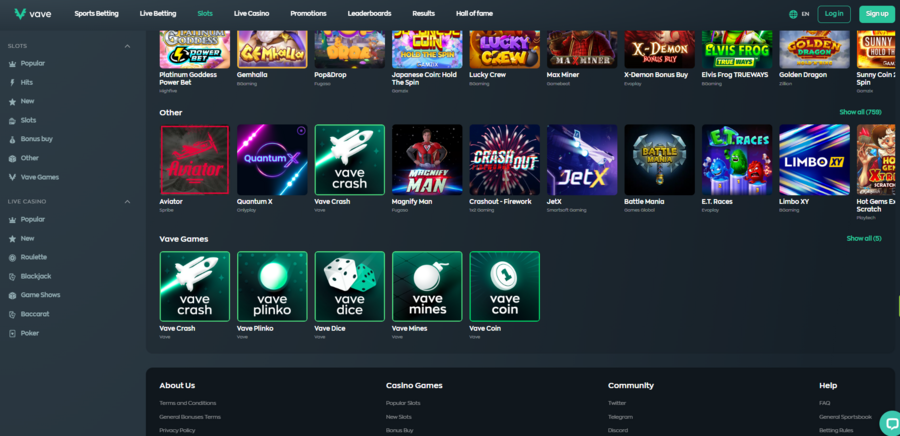 10 Best Crash Gambling Sites for 2023 Vave has a decent selection of crash releases in the Other Games tab