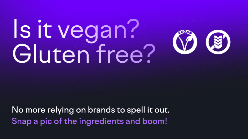 Your brand, everywhere: Engineering discoverability in a multimodal world by Semrush Enterprise Is it vegan? Gluten free? Customers do not rely on brands to spell it out! This is declared on a purple ombré visual with vegan and gluten free logos in white in the typical Semrush Enterprise branding.