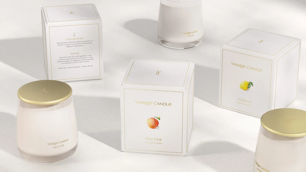 Yankee Candle designed a new luxury candle line the rebranded candles, in and out of their retail packaging