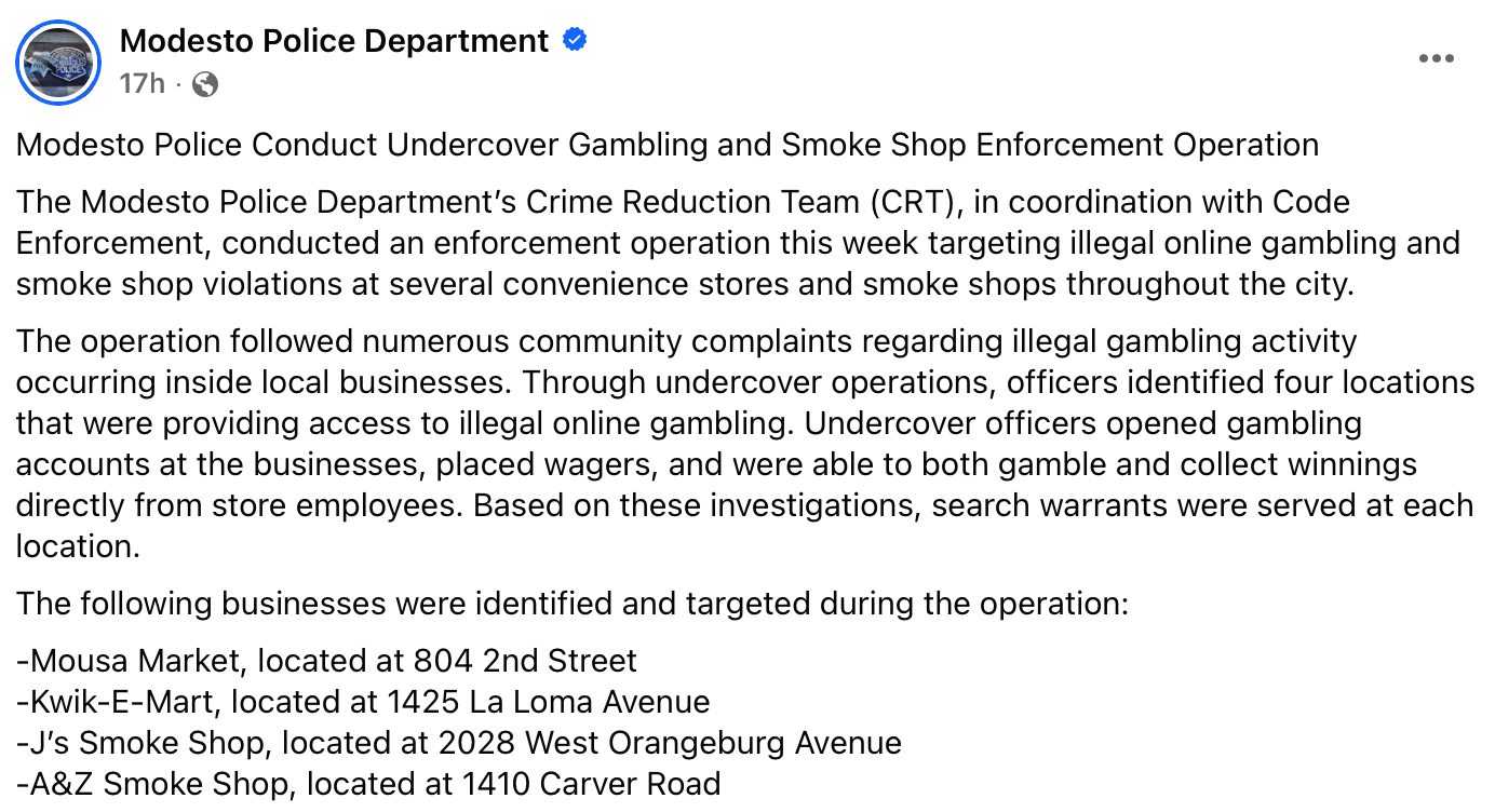 Modesto police detail undercover illegal gambling operation, after community complaints Modesto police detail undercover illegal gambling operation, after community complaints