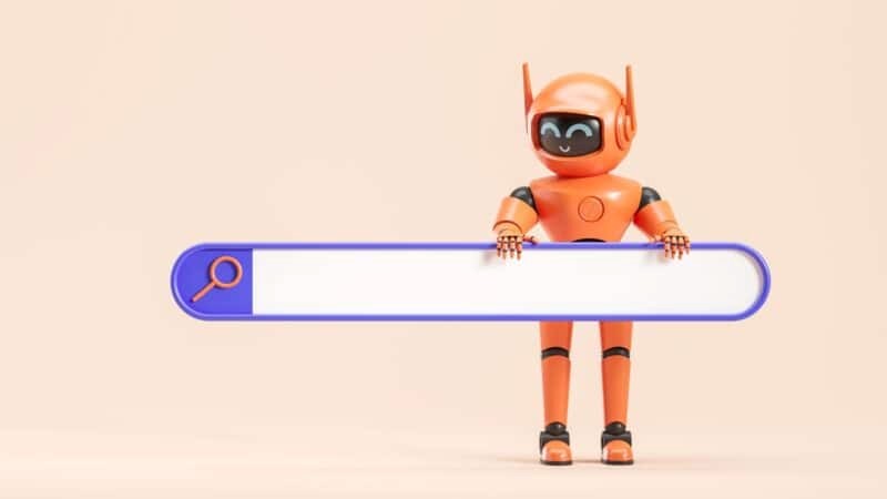 Robot (AI) holding big empty search bar