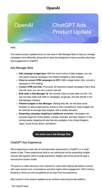 OpenAI tests multi-advertiser ad placements in ChatGPT
